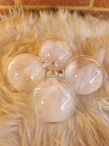 Transparente, gefüllte Glaskugeln, 4 x 70 mm White Feathers