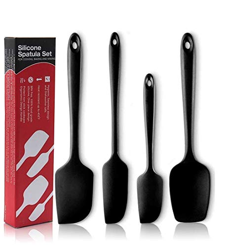 Image of P-Plus International Silicone Spatula Set 4-pcs - 446ºF Heat-Resistant Baking Spoon Spatula - Seamless One-Piece Design Easy to Clean - Non-Stick Silicone Stainless Steel Core (Spatula 4A Black)