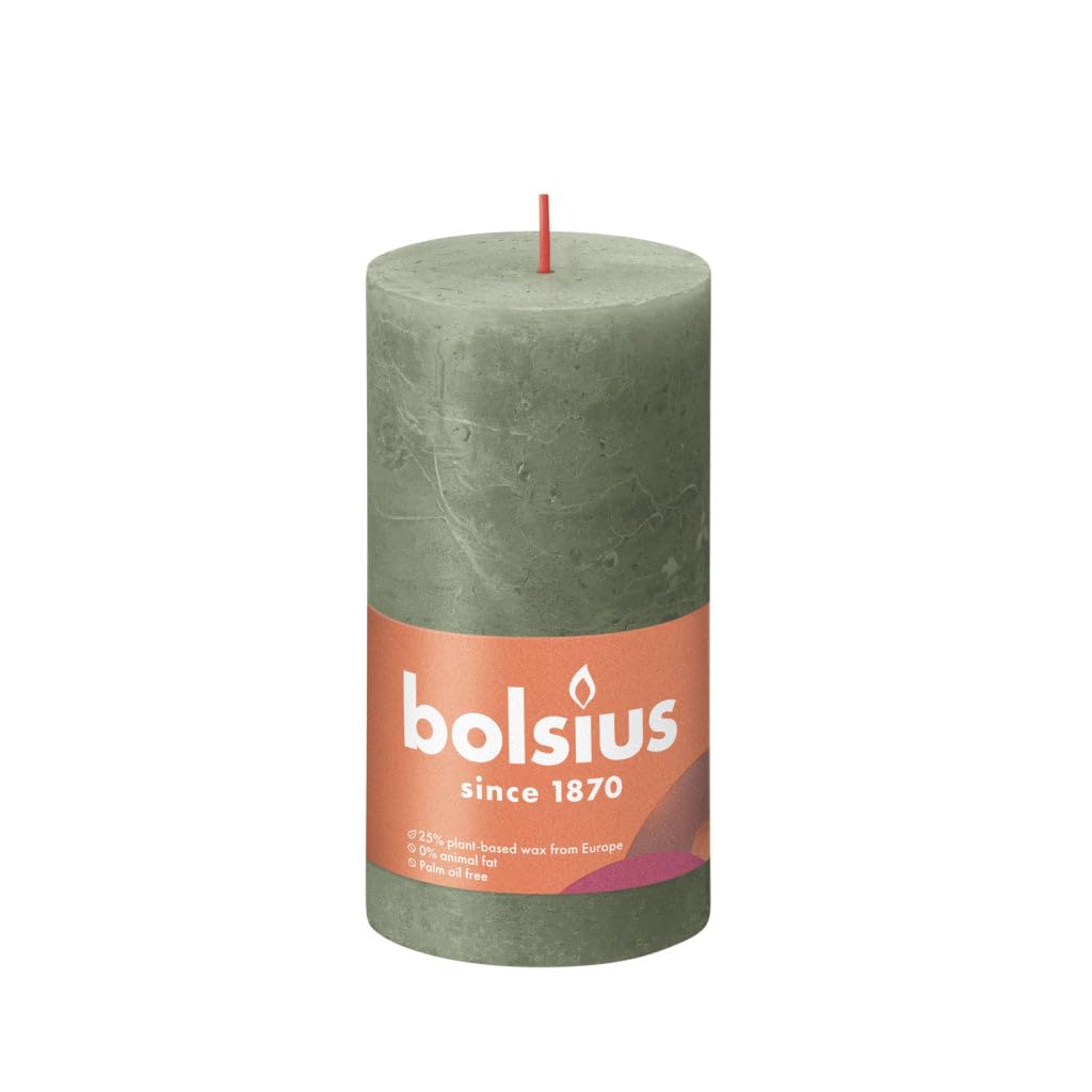 Bolsius Pillar Candle Fresh Olive Ø68 mm - Height 13 cm - Olive Green - 60 Hours