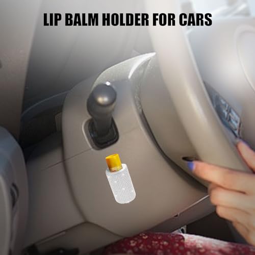 Image of Upright Car Chapstick Holder, Bling Insulating Lip Balm Holder,Rhinestone Car Accessories for Women Interior ,Suitable for Most Vehicles. (White)