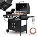 TLSUNNY 4+1 Brenner Gasgrill, Gasgrill Master mit Seitenkochfeld, BBQ Grillwagen Gas mit 2 pcs Rad, Hochleistungsbrenner, Impulszünd, mit Thermometer, Große Grillfläche, Grillküche, 4*/2.93KW + 2.33KW