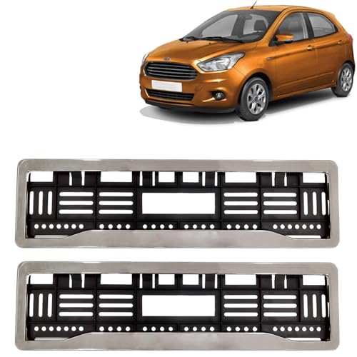 Image of KINGSWAY Fi-N-Go Car Number Plate Frames Chrome for All 2014 to 2021 Models of Ford Car Registration Plate Holders, Licence Plate Covers (Front and Rear), Universal Size 51.5 x 14.5 cm