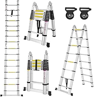 LARS360 5.0M Telescopic Ladder Aluminium A-Type 16.5 FT Telescoping Ladder Extension Extend Portable Ladder With Wheel Foldable Ladder Multi-Purpose Function For Home Loft Office DIY