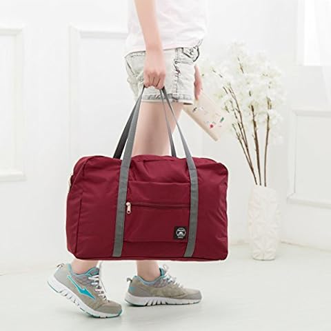 Axgo Folding Travel Duffel Bag Packable Light Nylon Water Resistant Tote Weekend Getaway Overnight Carry-on Shoulder, Wine Red Cover