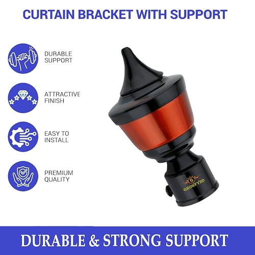 Image of Aluminium Antique Mandir Curtain Bracket Parda Holder with Support 1 Inch Rod Pocket Finials Designer Door and Window Rod Support Fittings Curtain Rod Holder (Pack of 1 Pair, Shape 1)
