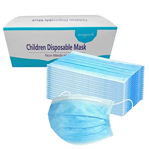 50Pcs Children's Earloop Disposable_Face_Masks with Box for School Outdoor,3-ply Blue Non-Woven Face Mouth Hygiene Safety Protection Shield for kids,High Filtration and Ventilation Security