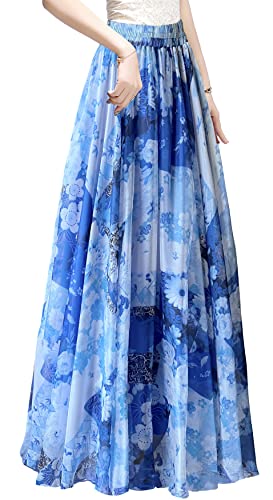 Afibi Womens Blending Chiffon Retro Long Maxi Skirt Vintage Dress (Xx-Large, Pattern 7) #TOP3