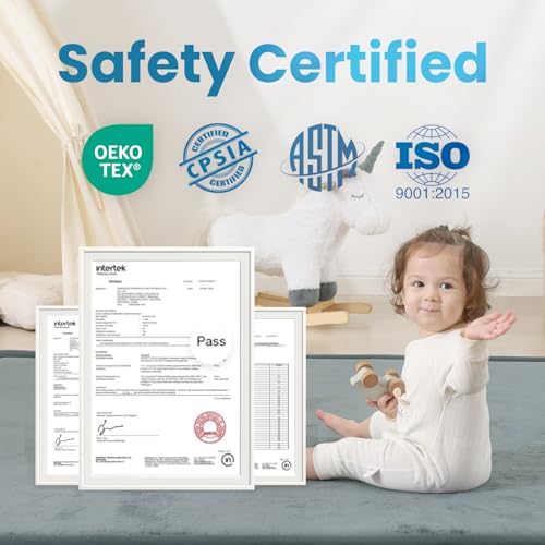 Image of 1.3 inch Thick Baby Play Mat for Floor, 79x118 Large Foam Tummy Time Mat, Padded Support Soft Plush Nursery Rug for Infant Kids Toddler Crawling Kick Activity (Light Grey)
