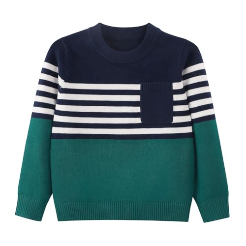 Danny D Boys Crewneck Pullover Sweater Kids Long Sleeve Knit Sweater with Pocket