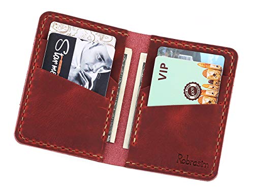 Robrasim Handmade Bifold Leather Wallet - Minimalist Leather Credit Card Wallet