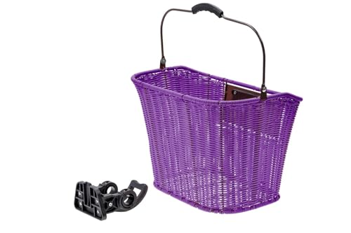 Fahrradkorb Rattan-Look – Retro Einkaufskorb für City- & Hollandrad – Mit EasyKlick-Halterung – Schnelle Montage (Lila) Fahrradkorb Rattan-Look – Retro Einkaufskorb für City- & Hollandrad – Mit EasyKlick-Halterung – Schnelle Montage (Lila)