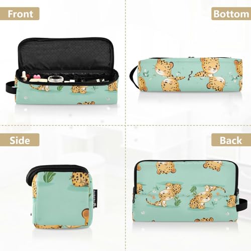 Bolso de Viaje para Planchas de Pelo y Rizadores, con Alfombra Térmica, Capacidad Amplia, Diseño con Leopardo Feliz y Verde Salvia miniatura 5