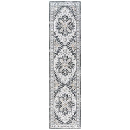 Madane Runner Rug 2x8, Washable Hallway Runner Rugs, Non-Slip Low-Pile Soft Kitchen Rug Runner Laundry Room Rug, Vintage Throw Entry Foyer Mat for Entrance Living Room (Black, 2 x 8)