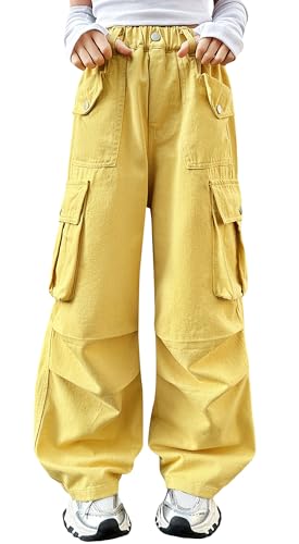 Pantalon baggy fille taille haute élastique en coton respirant
