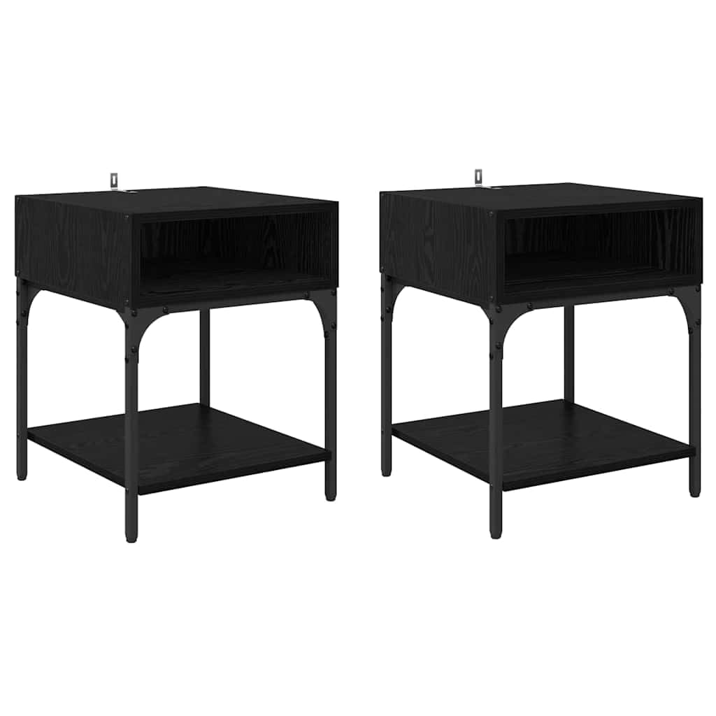 Table de chevet aspect chêne haut de gamme avec pieds en acier stables en lot de 2
