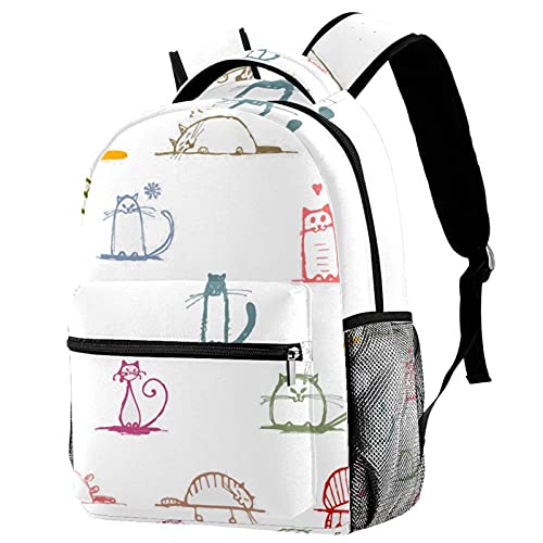 Sac à dos de voyage chat mignon doté d'un porte-bouteille ergonomique