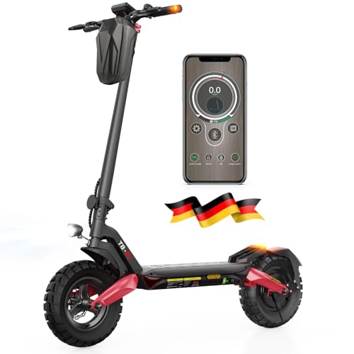 E Scooter mit Straßenzulassung, 80-100 KM Reichweite, 48V 15Ah, 10 Zoll Offroad Luftreifen, ABE Elektroroller mit Doppelter Stoßdämpfung, Faltbarer E Roller Offroad Belastung bis 150 KG, LED, App
