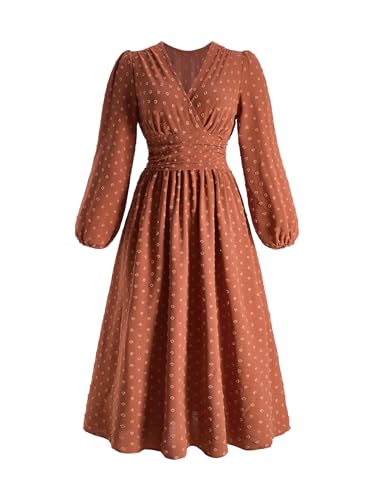 winkbay Women's Wrap V Neck Swiss Dots Dress Elegant Ruched