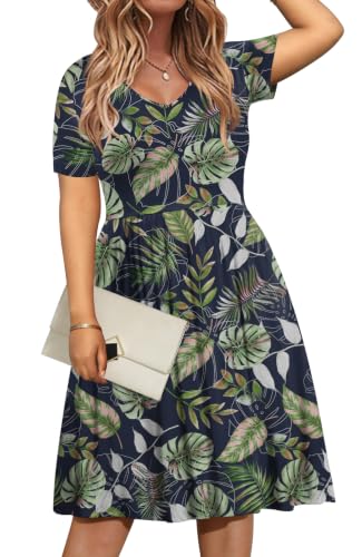 Image of DB MOON Women Plus Size Summer Dresses Casual V Neck Short Sleeve Knee Length Dress with Pockets