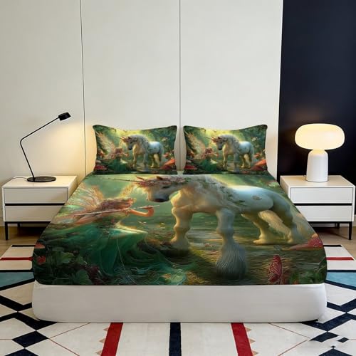 Drap-housse imprimé 3D licorne microfibre lit 90x200 - 4