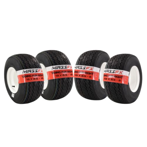MASSFX 18x8.5x8 Golf Cart Tires & Rims White 4-Lug 18' 4-Pack