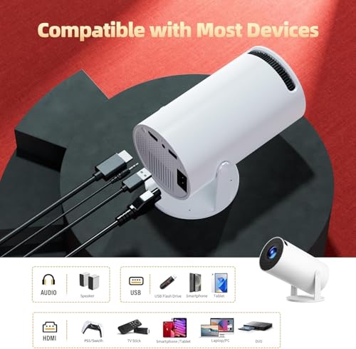 Image of Mini Projector 4K with WiFi Bluetooth 5.4 - Smart Portable Projector for Bedroom & Home Cinema, Netflix Certified, Auto Keystone, Android 11, Voice Control, Air Mouse Remote (HY300Ultra)