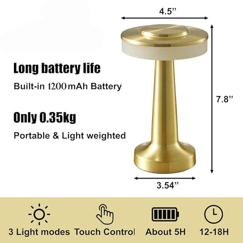 Image of Big White Round Table Lamp,Touch Sensor 3 Color Modes Warm Cool Natural Light, Adjustable Brightness, Rechargeable 1200mAh Battery, Portable LED Night Light for Bedroom Bedside Study Desk Uses