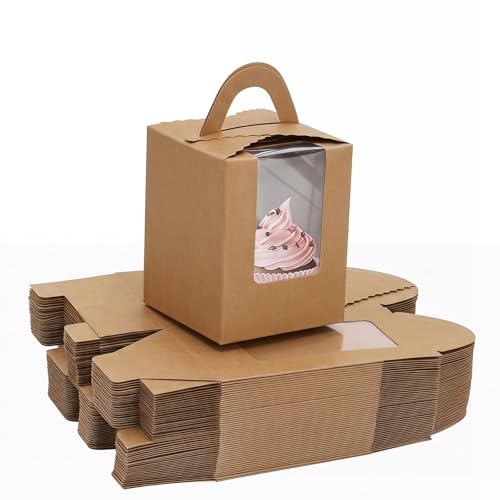 20 Piezas Caja para Tartas con Ventana, Mini Cupcakes Cajas con Ventana Asa y Soportes Insertados, para Galletas, Magdalenas, Postres, Pasteles Regalo