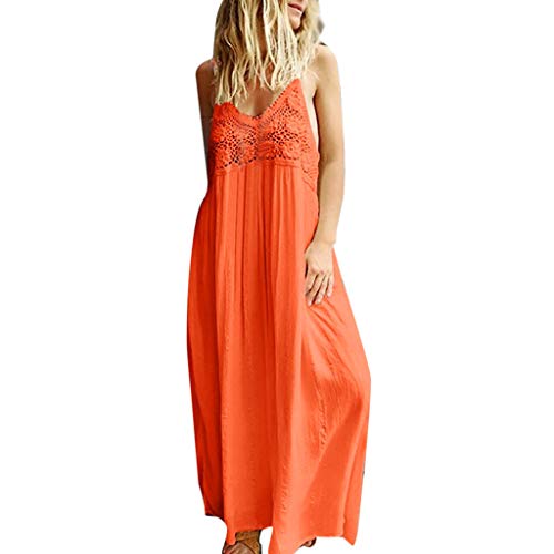 Sunnywill Women Skirt, Women's Ladies Solid Sleeveless Lace Casual Long Maxi Dress Summer Dress Womens Casual Practical Nice Clothes Cocktail Dress Orange