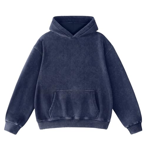 Image of FAIABLE Womens Oversized Acid Wash Hoodie Unisex Heavyweight Cotton Hoodies Fleece Vintage Washed Sweatshirt Women Men