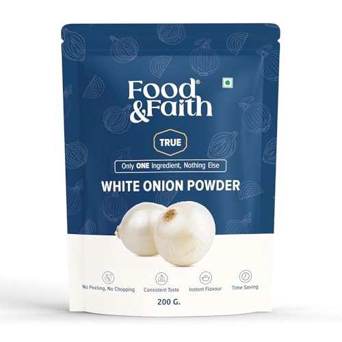 Image of Food & Faith White Onion Powder 200g - Pure Dehydrated white pyaz Powder | Strong Aroma & Instant Flavor | Ready to Use Cooking Seasoning | No Preservatives, Additives or Fillers