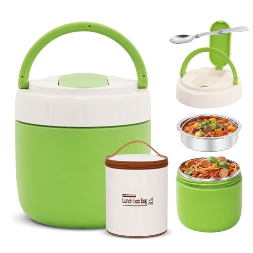 Ecofocet Fiambrera Termica 1.3L, Termo Comida Caliente Acero Inoxidable, Termo para Comida Caliente con Cuchara Plegable y Bolsa Aislada, Recipiente Térmico para Comidas Sopas Bebés Niños y Adultos