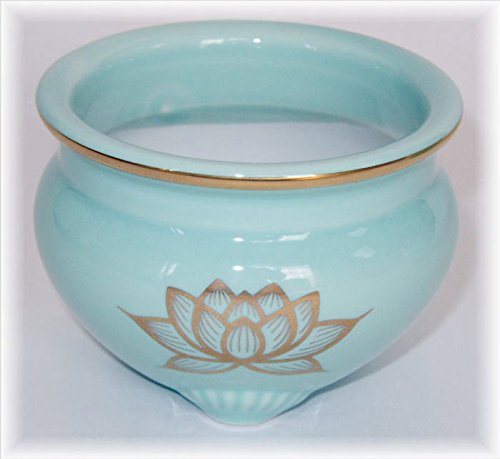 香呂 青磁色 上金蓮 机上 香炉 2.5寸 【陶器製】(青) /香炉_仏具用品_メモリアル_盂蘭盆会_初盆_新盆_お盆_祭壇_精霊棚_旧盆_月遅れ盆_入盆