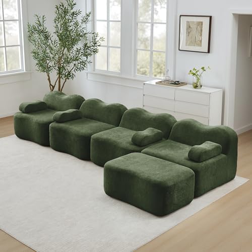 staronce Boneless Sofá de 4 plazas en forma de L con otomana - Sofá modular en la nube sin montaje, espuma 32D, forma de onda, asiento profundo, cojín articulado, para salón, color verde