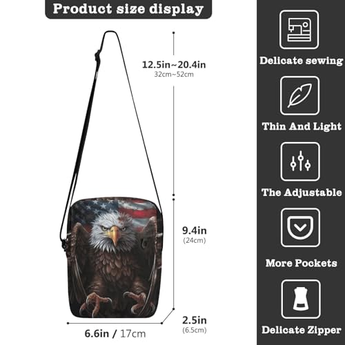 Crossbody Bag American Flag Eagle 4th Of July Independence Day Messenger Bag for Women Men Purse Shoulder Bag Satchel Bag with Adjustable Strap 214A70373