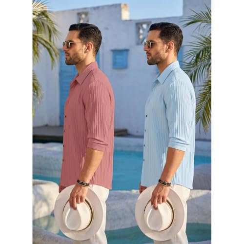 Image of FINIVO FASHION Men's Cotton Blend Shirt Set Lightweight, Full Sleeves, Plain Texture, Button Closure, Summer Ready (Pack of 2)