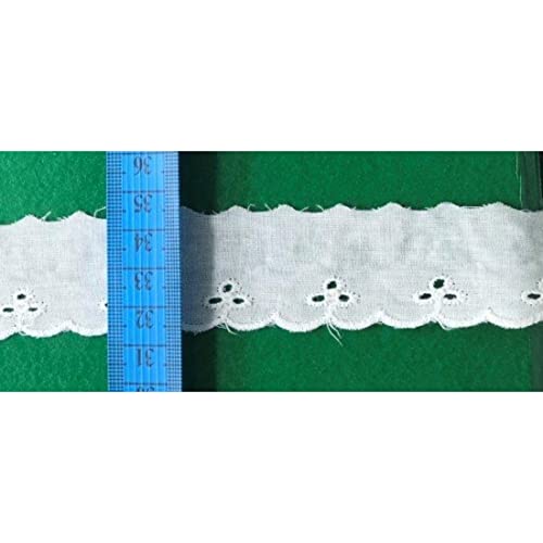 Image of PCJS - 5M Cotton Schiffli Lace, White, Floral, Embroidered, Scallop Edge, Decorative & Craft, Home Textiles, Garments