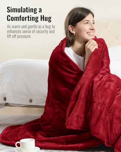 Uttermara Sherpa Fleece Weighted Blanket 15 lbs for Adult, Unicolor Ultra-Soft Fleece and Sherpa, Dual Sided Cozy Plush Blanket for Sofa Bed, 60 x 80 inches, Red