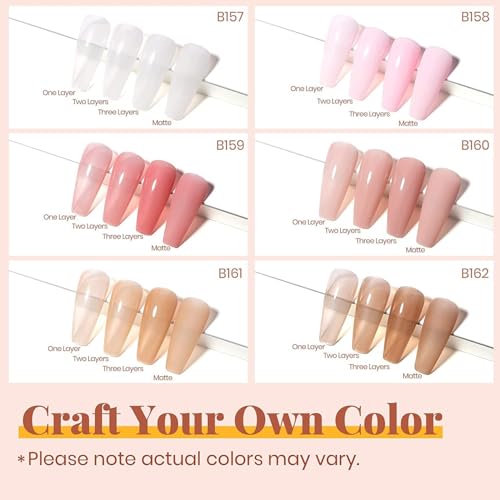 Image of Beetles Gel Nail Polish Kit with U V LED Light - 6 Colors Jelly Milky White Sheer Pink Nude Gel Polish Starter Kit Manicure,Soak Off U V Nail Polish Set Salon DIY