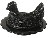 Covered Chicken Dish - Glass 2 Piece Hen on Wide Rim Base - American Made - Mosser Glass USA (Black)