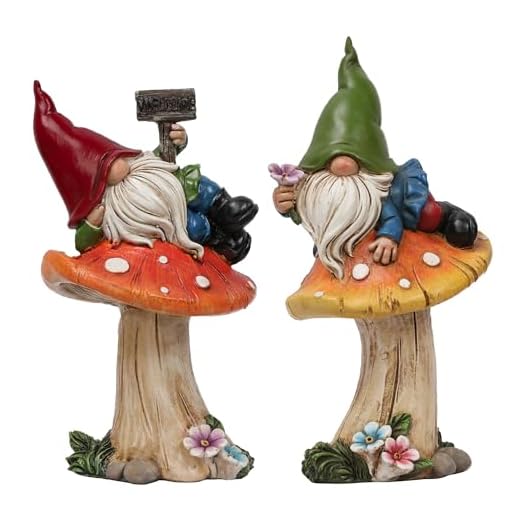 TERESA'S COLLECTIONS Garden Gnomes on Mushroom, Set of 2 Cute Resin Gnome Statues for Yard, Outdoor Patio Porch Lawn, Ideal Gift for Dad Mom Birthday, Outside Decor Housewarming Gifts