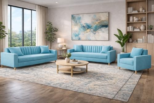 Image of Casaliving Garcia 3+2+1 Seater Sofa Set for Living Room (Turquise Colour) Premium Fabric Sofa