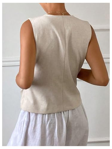 GORGLITTER Women's Button Down Linen Vest Sleevless V Neck Dressy Suit Vests Blazer2