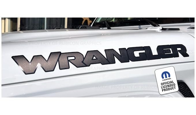 Decal Mods Wrangler Hood Graphic Vinyl Decal fits Jeep Wrangler JL/JT (2018-2026) Matte Black with Black Gloss Outline (Set of 2) - CB | UV1R1