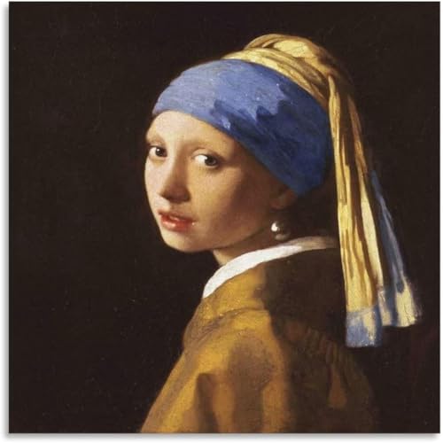 DDSEW GREWT Ragazza con un orecchino di perla di Johannes Vermeer Poster Pittura da donna su tela Illustrazioni murali Stampa di Johannes Vermeer per l'arredamento della casa 40x40cm Senza cornice