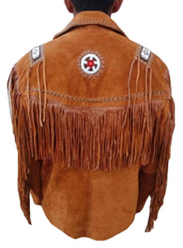 Classyak Men's Western Suede Leather Cowboy Jacket With Fringes Suede Brown Large #TOP2