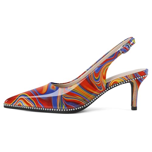Image of YODEKS Slingback Heels for Women Pointy Toe Beaded Heels Close Toe Kitten Heel Pumps 2.5 Inch Stiletto Pumps Wedding Party Dressy Shoes
