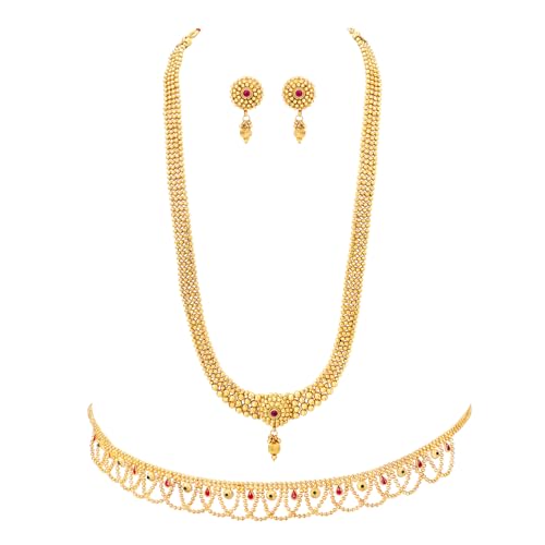 Image of Peora Gold Plated Bridal Jewellery Set with Kamarband Gift for Women Indian Traditional Ethnic Wedding