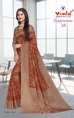 Image of Vimla Women's Kanjivaram Silk Uniform Saree and Unstitched Blouse Piece | Office School Uniform Saree For Women | Sari for Women