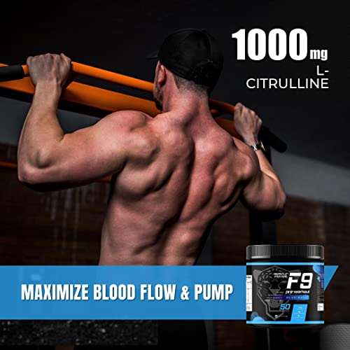 Image of Muscle Asylum F9 Pre-Workout - 50 Servings, 400gm (Blue Razz) | Boosts Energy & Endurance | Improves Focus